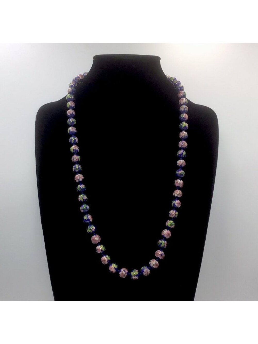 Cloisonné Necklace 12mm Balls 30” Vintage